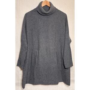 Garnet Hill Women's Sz L Cashmere Wool Turtleneck Sweater Charcoal‎ Gray